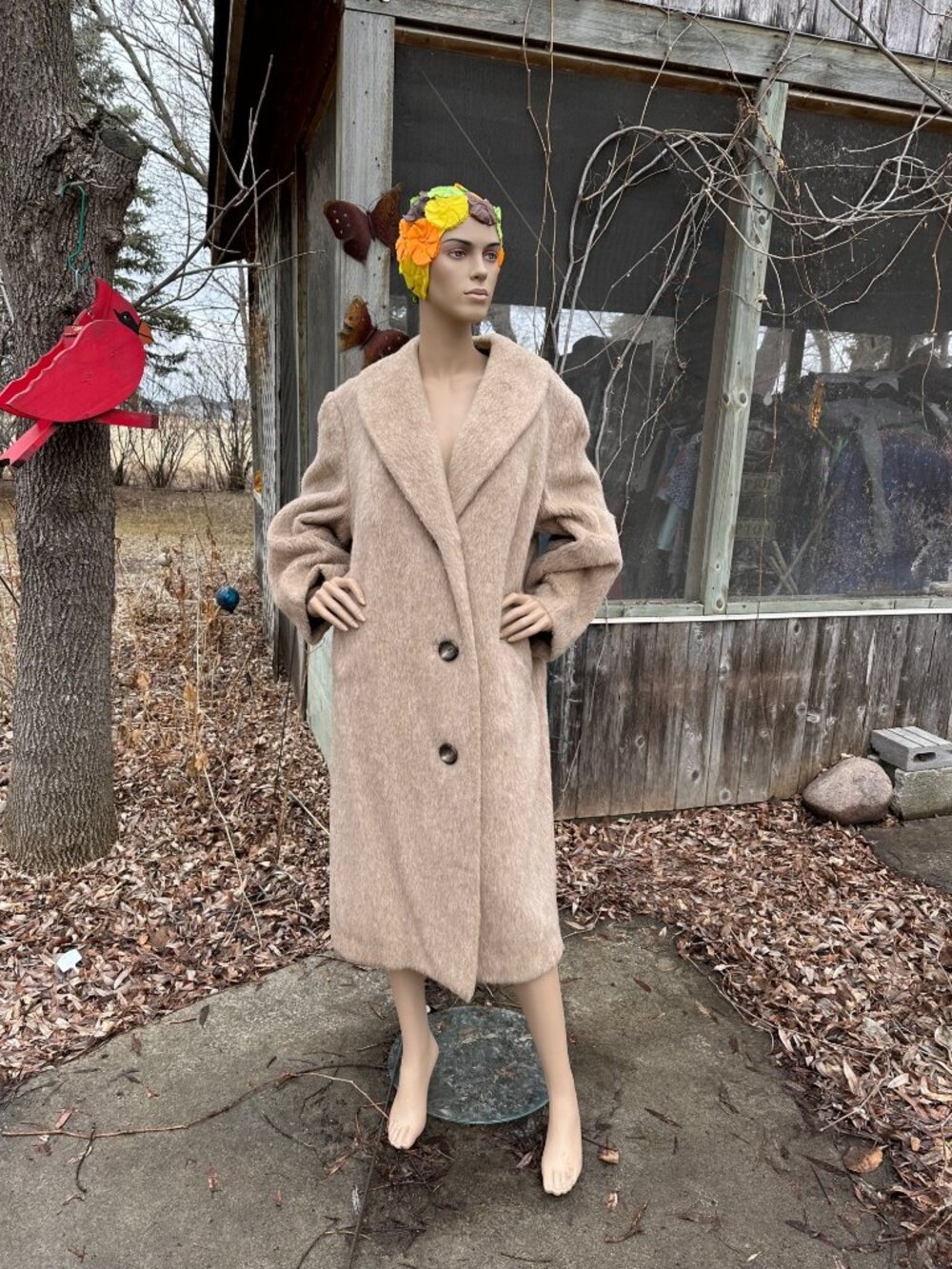 80s LLAMA Coat By Karl Lorenz Duster Trench Swing Oatmeal Hue 100% Llama Hair